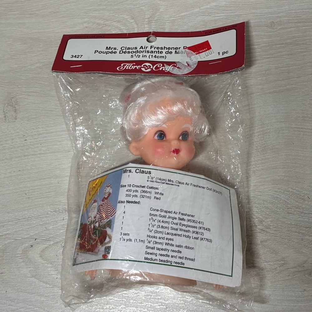 NWT Fibre-Craft Mrs Claus Air Freshener Doll Head Vintage Craft Supply 5.5" XMas